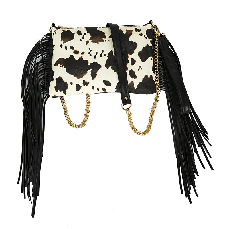 Wholesale Western Style Tassel Small Square Bag Printed Crossbody Chain Bag